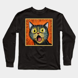 Shocked Cat Cartoon Vintage Cartoon Cat Crazy. Long Sleeve T-Shirt